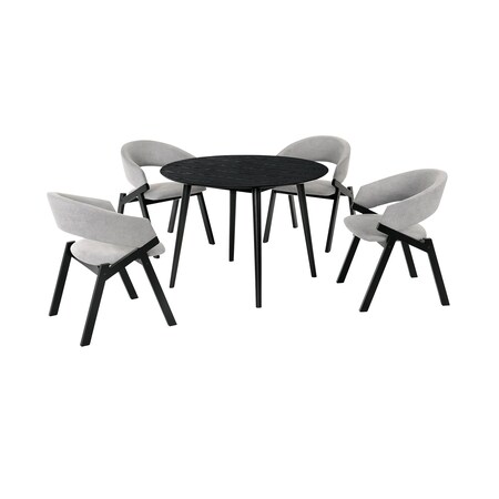 Armen Living Arcadia and Talulah 42" Round Gray and Black Wood 5 Piece Dining Set SETARDI5TAGRBL42